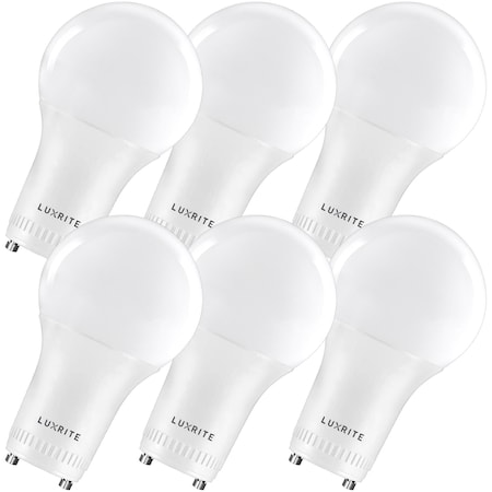 Luxrite A19 LED Light Bulbs 9W (60W Equivalent) 800LM 3000K Soft White Dimmable GU24 Base 6-Pack LR21461-6PK